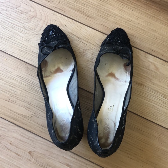 Chanel tweed top camellia mesh sheer pumps 39 US8 - Picture 6 of 12